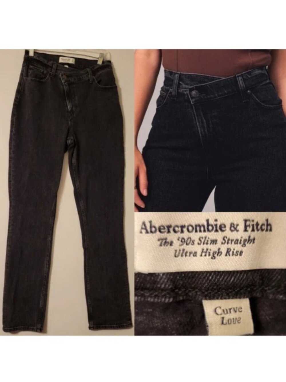 Abercrombie & Fitch Curve Love Ultra High Rise 90 Slim Straight Black Jeans 28/6